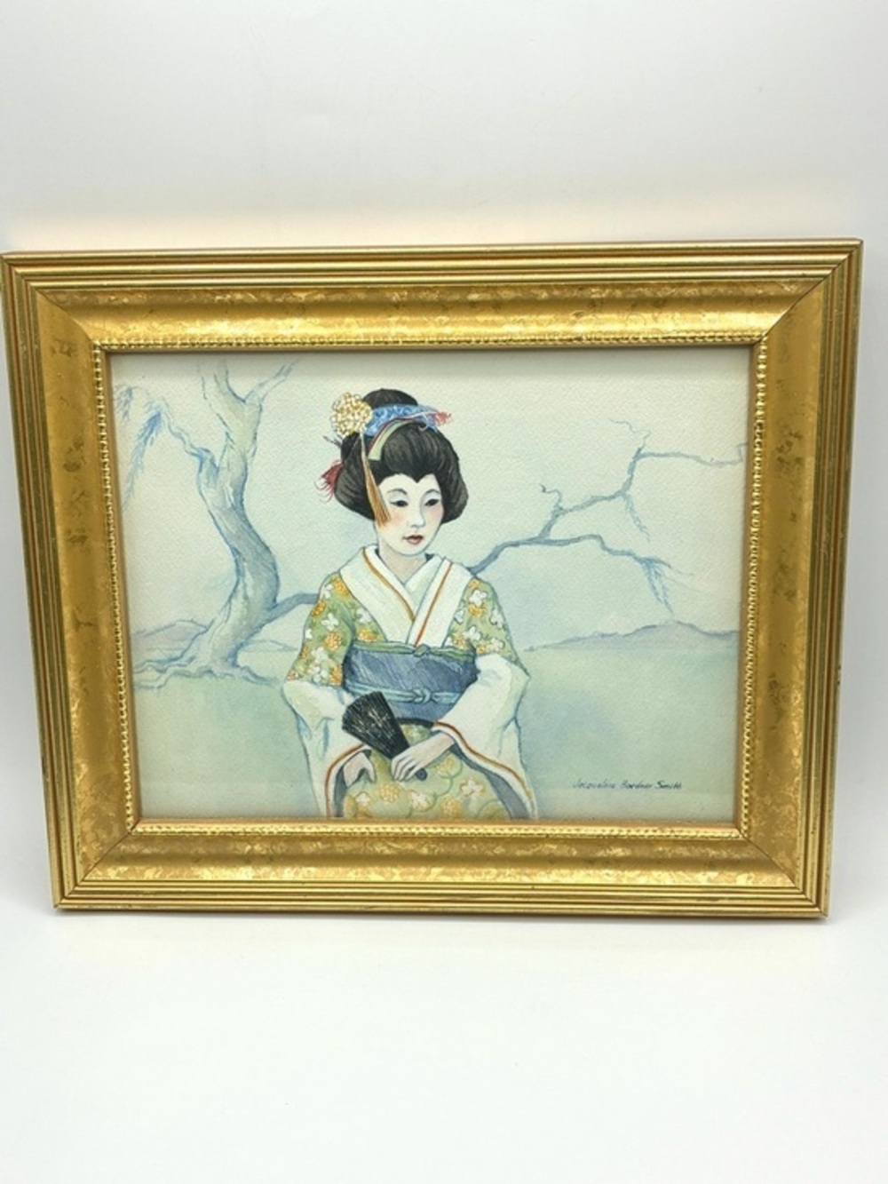 Beautiful Geisha Watercolor Framed Signed Jacqueline Bardner Smith